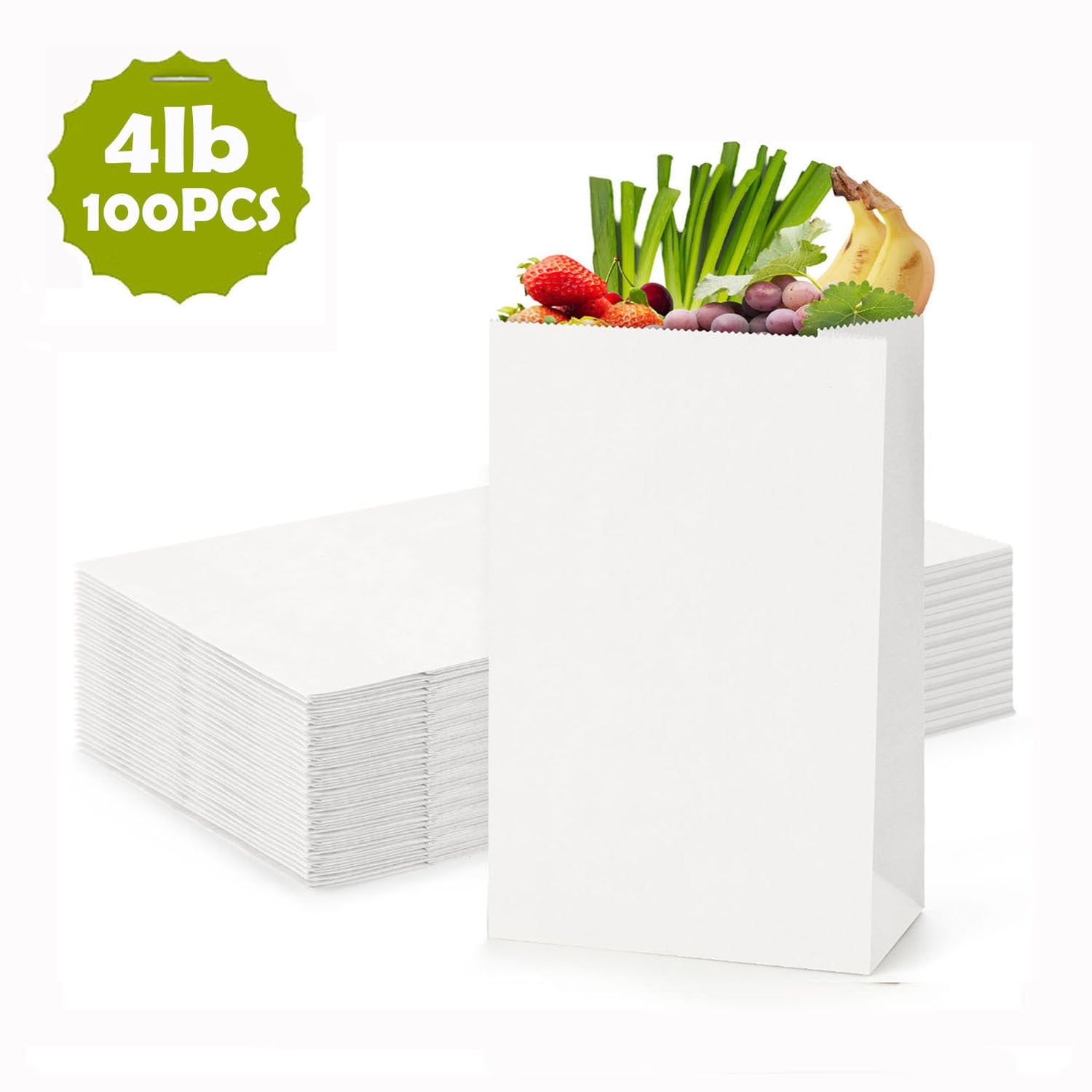 BagDream 4lb White Paper Lunch Bags 100Pcs Kraft Paper Grocery Bags