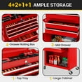 thumbnail image 6 of Seizeen Tool Chest, 2-IN-1 Rolling Tool Chest & Cabinet Double Door, Lockable Tool Box Organizer On Wheels with 8 Sliding Drawers, Hidden Double Tool Box, Red, 6 of 9