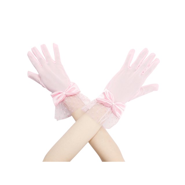 Guantes cortos de encaje para mujer INSPIRE CHIC con lazo, guantes de malla con lunares para bodas y fiestas de té, talla única, color rosa