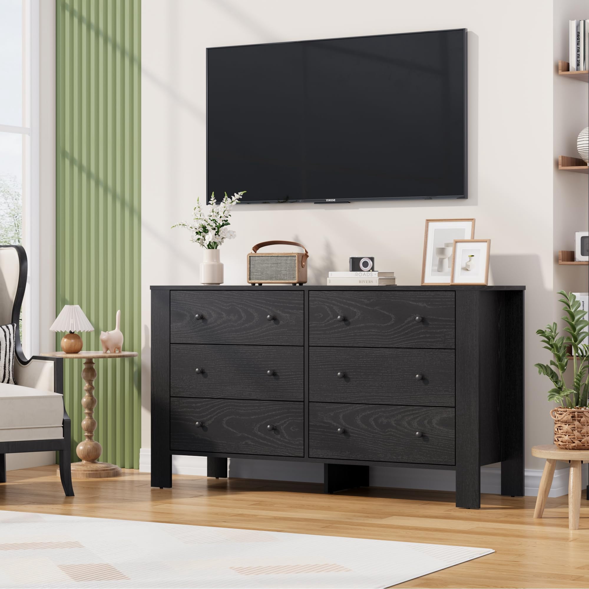 6 Drawer Dresser, Modern Wood Dresser for Bedroom, with Deep Drawers & Metal Knobs, for Hallway, Entryway, Living Room