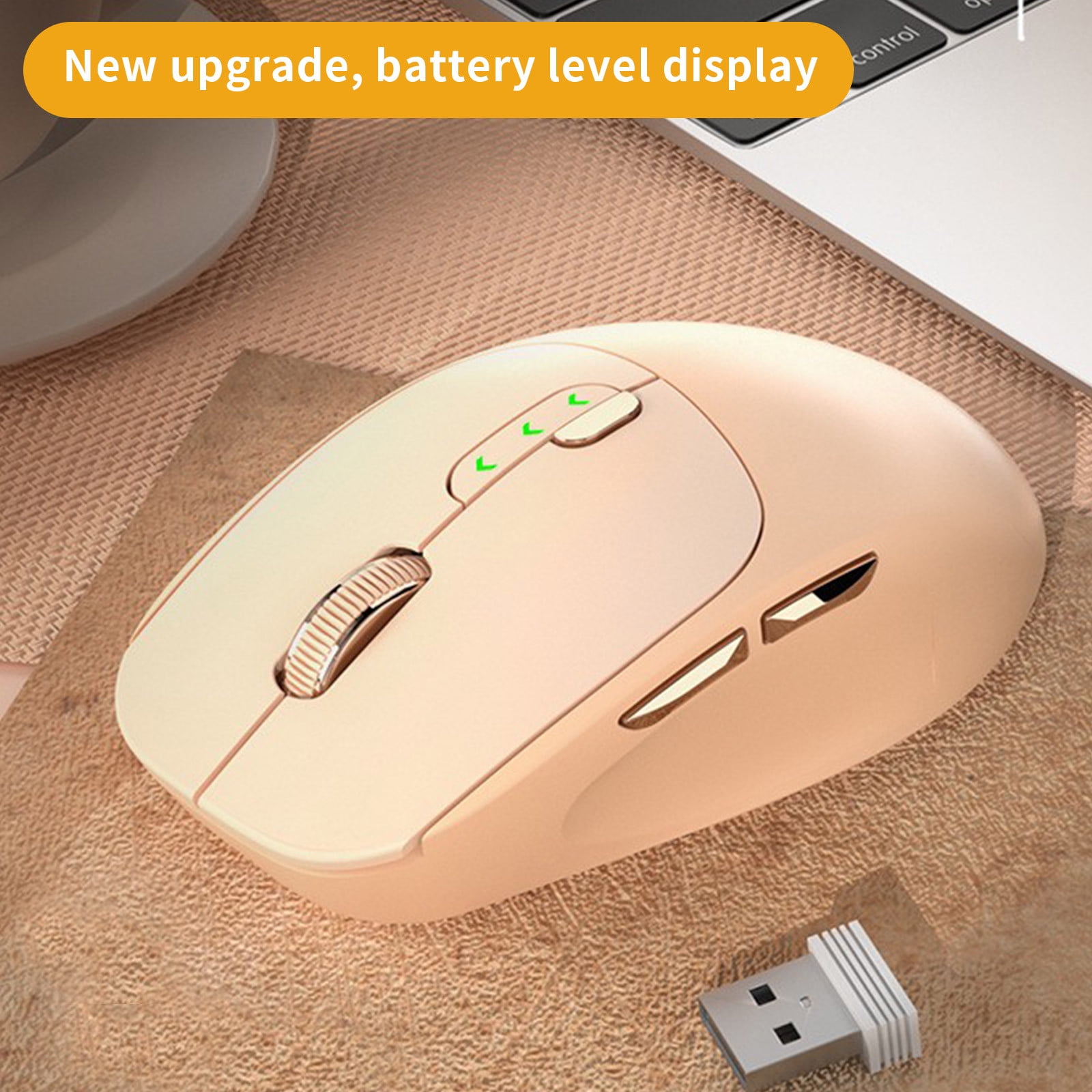 Tuphregyow Wireless Bluetooth Mouse Rechargeable Visible Power Quiet Office High-value DPI Adjustable Notebook Tablet PC Universal Mouse Pink