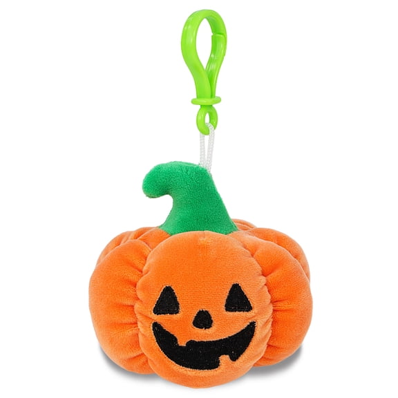 DolliBu Snug-Mooshies Jack-O-Lantern Plush Keychain - Pumpkin Stuffed Toy Key Chain for Backpack, Purse, Handbag, Cute Halloween Plush Clip for Kids and Adults - 4 Inches