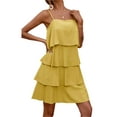 thumbnail image 5 of hirigin Women Casual Summer Dress, Solid Color Spaghetti Strap Tiered Ruffle Skirt, Black/ White/ Pink/ Yellow, 5 of 8