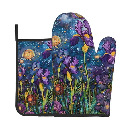 

Gaeub Cosmic Purple Irises Print Oven Mitts and Pot Holders Sets of 2 Heat Resistant Pad Cooking Gloves for Baking BBQ Home Decor