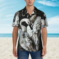 thumbnail image 2 of Bingfone Men's Short Sleeve Button Down Shirts Hawaiian Elegant Swans Black Background Printed Beach Shirt, 2 of 7