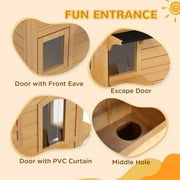 PawHut Outdoor Wooden 2-Story Cat House, Wooden Door, Openable Roof, Jumping Platforms, Natural