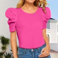 thumbnail image 2 of Holzkary Women's Short Puff Sleeve,Women's Round Neck Short Puff Sleeve Blouse Tops,Womens Tops Summer Puff Sleeve Tshirts Puff Sleeve Blouse Tops Tops Summer Puff Sleeve Tshirts Hot Pink L, 2 of 4
