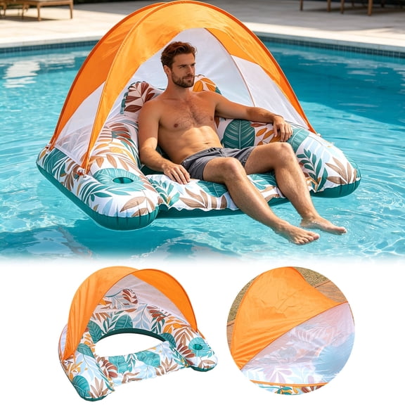 Clearance! Pool Float with Canopy Adult Air Mattress Pool with Sun Water Inflatable Ergonomic Pool Swimming for Beach Holidays Lake Travel