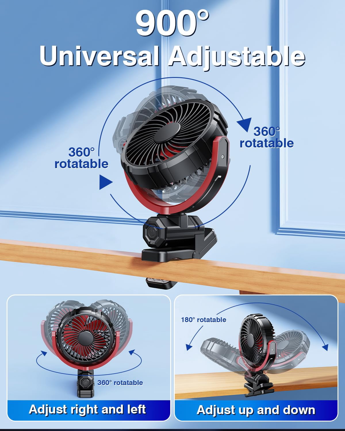 Car Clip on Fan for Sun Visor Handle, 2000Mah Rechargeable Battery Powered USB Fans That Blow Cold Air, Portable Car Cooling Fan for Cars Without Ac, for Vehicle, Van, SUV, Rv, Truck, Red