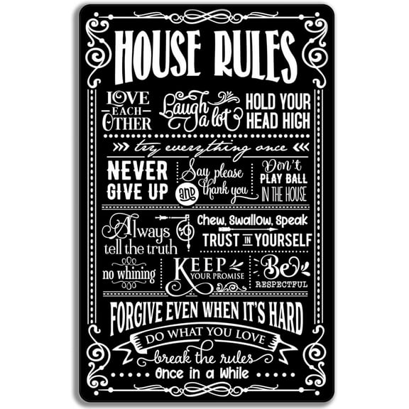Retro Decor Tin Signs,"Comprehensive House Rules Sign",for garage,bar,restaurant,living room,bedroom,kitchen,cafe,bar,8×12inch