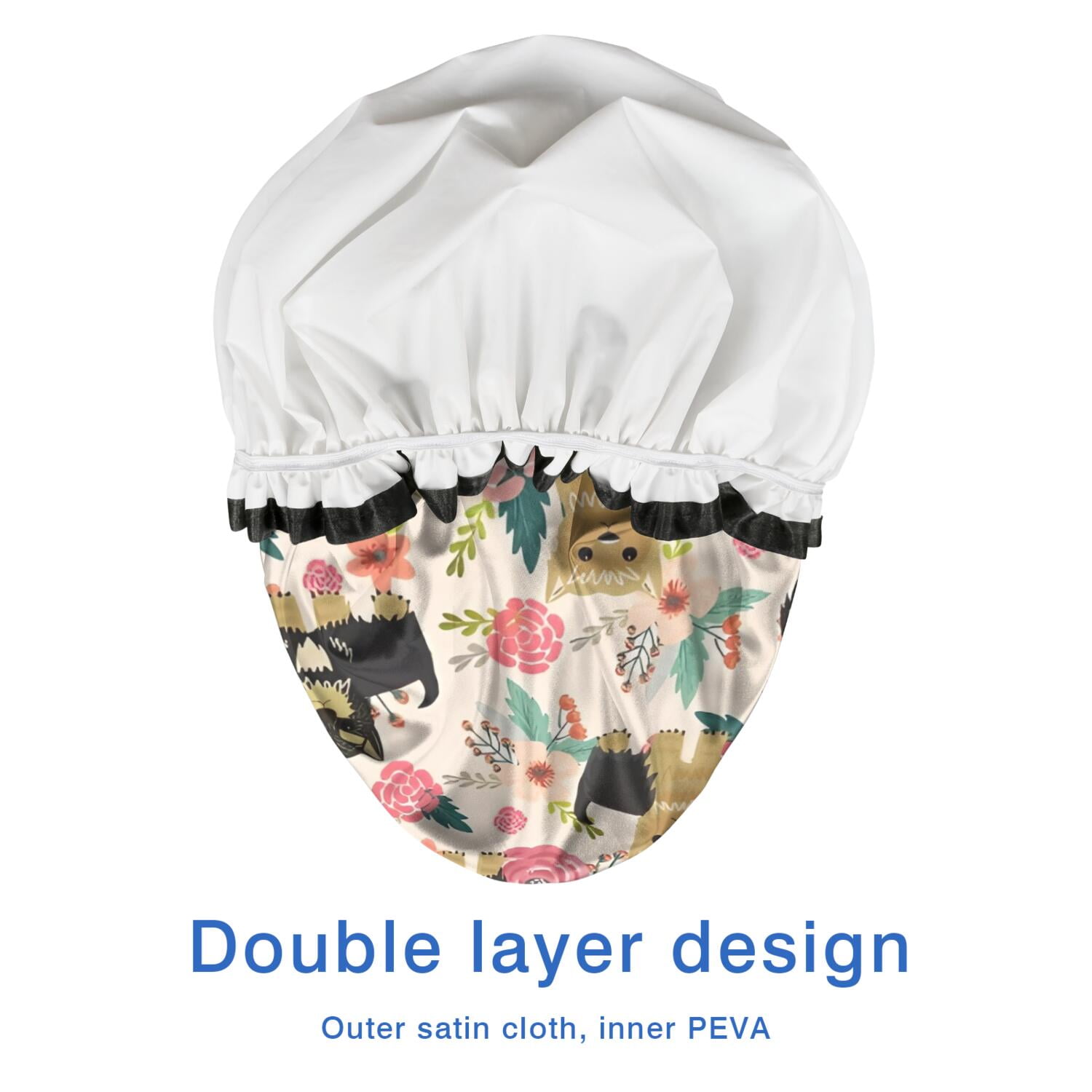 Shower Caps,Yorkie Dog and Pioneer Flower Waterproof Shower Cap for Women 4 Pieces,Double Reusable Hair Cover for Shower PEVA Elastic Stretch Hem