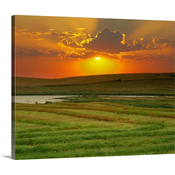 Great BIG Canvas | "Sunset Over Harvested Canola Field, Saint Denis, Saskatchewan, Canada" Canvas Wall Art - 20x16