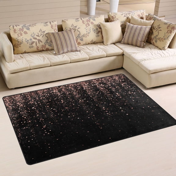 Non-Slip Area Rug 31"x20" Indoor Washable Floor Mats Carpet Printed for Living Room, Bedroom, Home Decor Rose Gold Glitter
