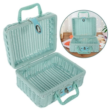 HEMOTON Blue Woven Storage Basket with Handle for Home Use Made of PP PE Sturdy and
