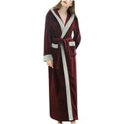 XZNGL Couples Winter Lengthened Bathrobe Splicing Home Clothes Long Sleeved Robe Coat+Belts