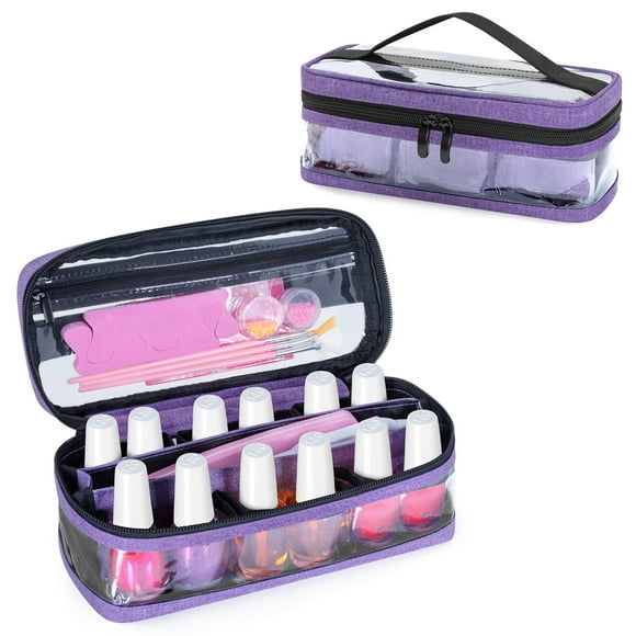 Funda organizadora de esmaltes de uñas BAFASO, pequeña, de PVC morado transparente