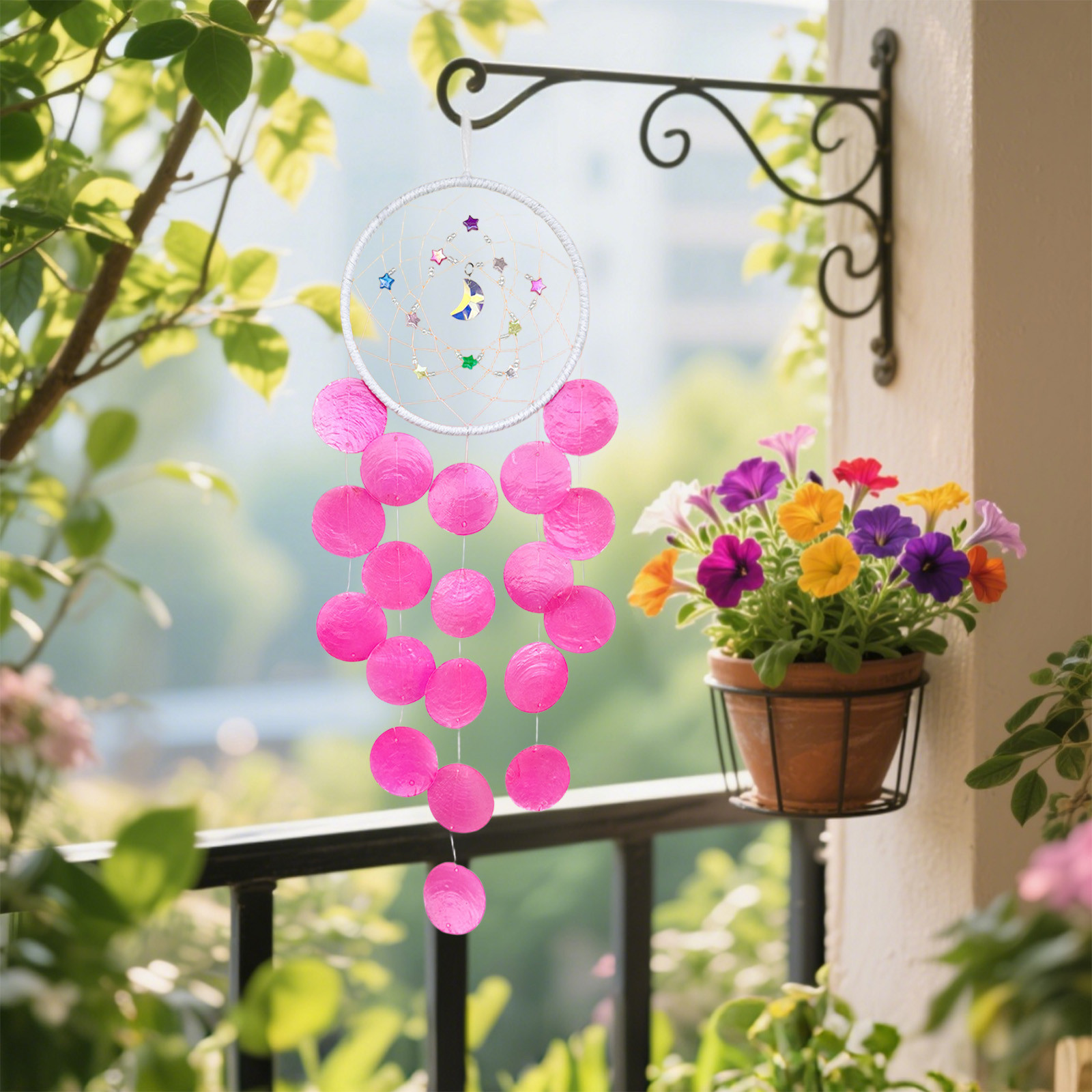 Specollect 1 Pcs Handmade Wind Chime Kit, Wooden Beads & Shells, Soothing Sound, Craft Decor for Home Garden Balcony Window, Teacher Gift, Housewarming