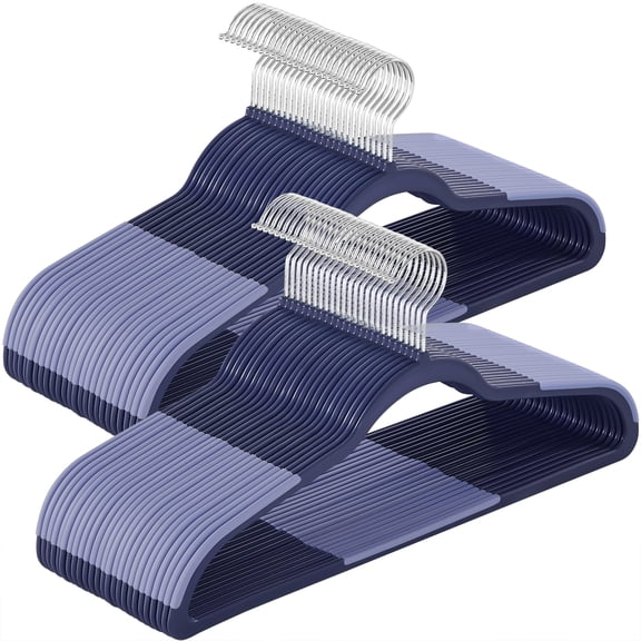 50-Pack Space Saving Plastic Hangers with 360° Swivel Hooks, 0.2 Inch Slim Closet Organizers for Coats Shirts Pants, Dark Blue Ash and Light Blue Ash