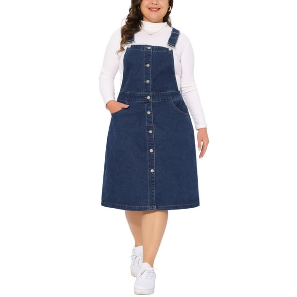 Vestido de mezclilla de talla grande Agnes Orinda para mujeres, con botones frontales, tirantes ajustables y falda tipo suspender 3X azul oscuro