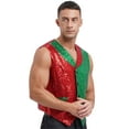 thumbnail image 3 of vastwit Men Full Sequins Paillette Waistcoat Christmas Santa Elf Vest Party Outfits Red&Green XXL, 3 of 7