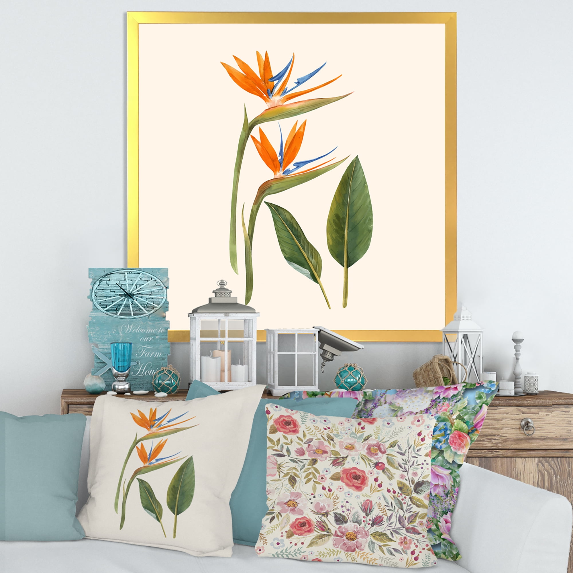 Designart 'Ancient Strelitzia Flowers' Traditional Framed Art Print