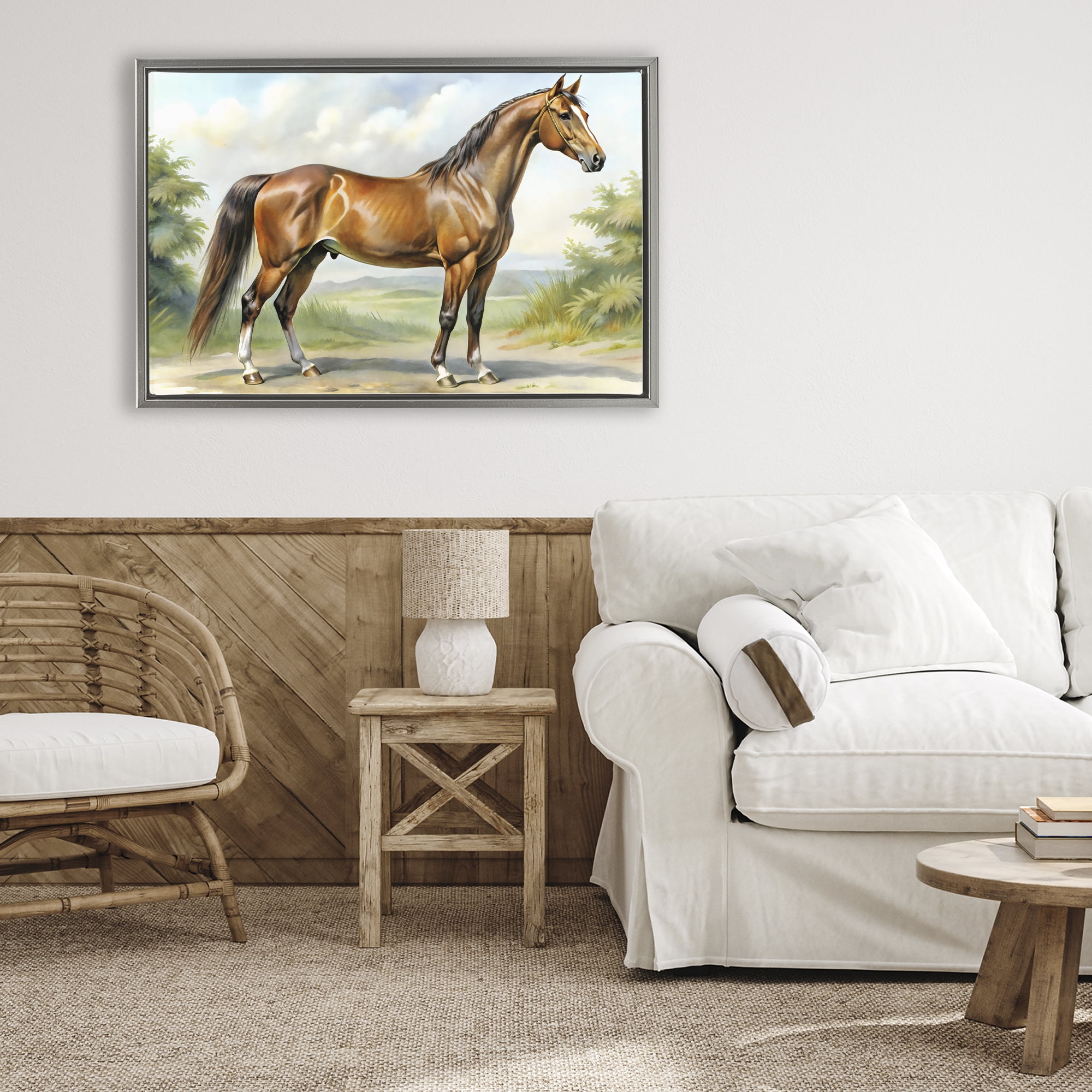 Stupell Industries Majestic Horse in Pastoral Landscape Gray Framed Floater Canvas Wall Art, design by Creative Studio