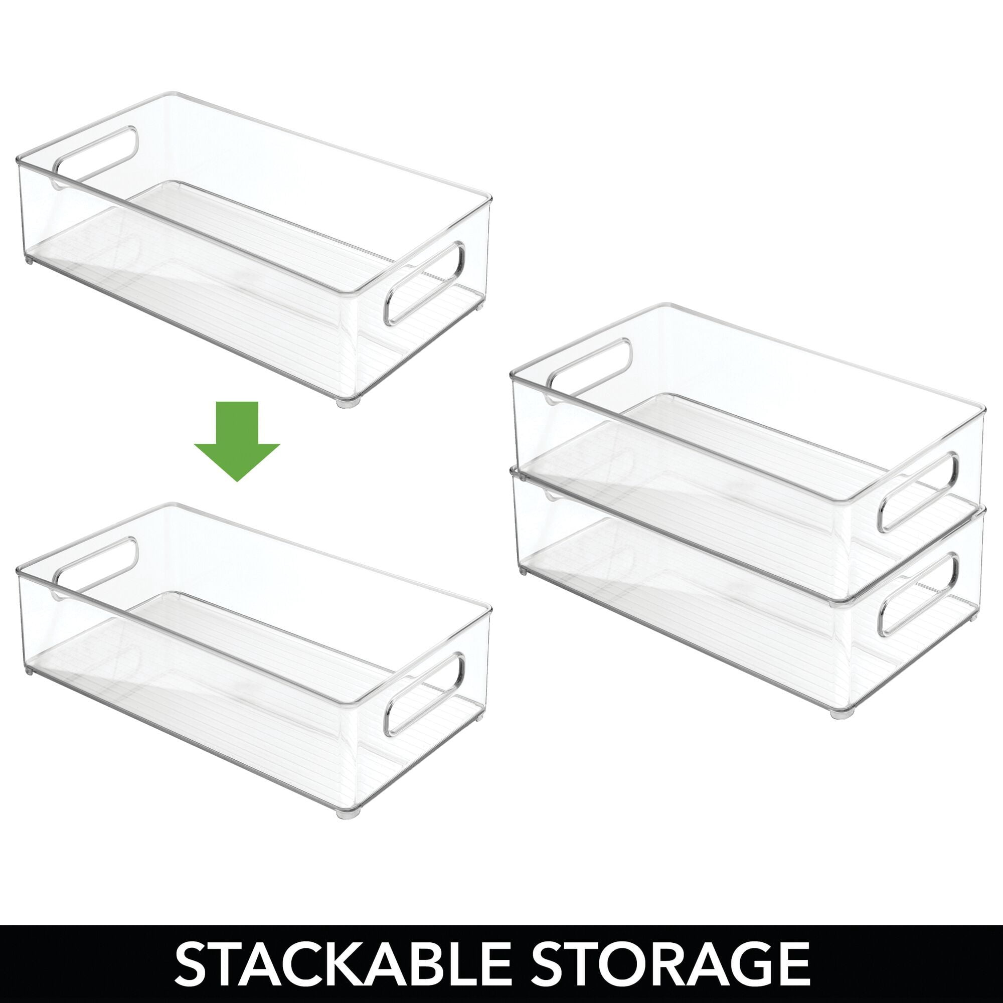 iDesign Plastic Stackable Fridge Bin with Handles, Set of 2, Clear, Made in USA