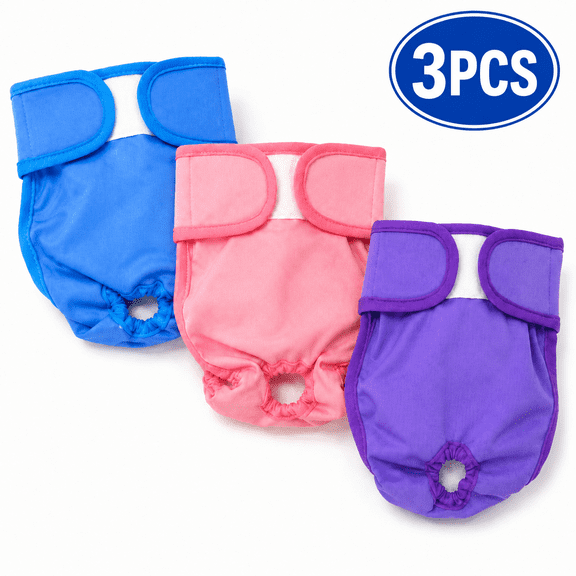 Dog Diapers for females Reusable Washable Doggie Diapers No Leak Puppy Diapers with Strong Flexible Velcro 3Pcs S