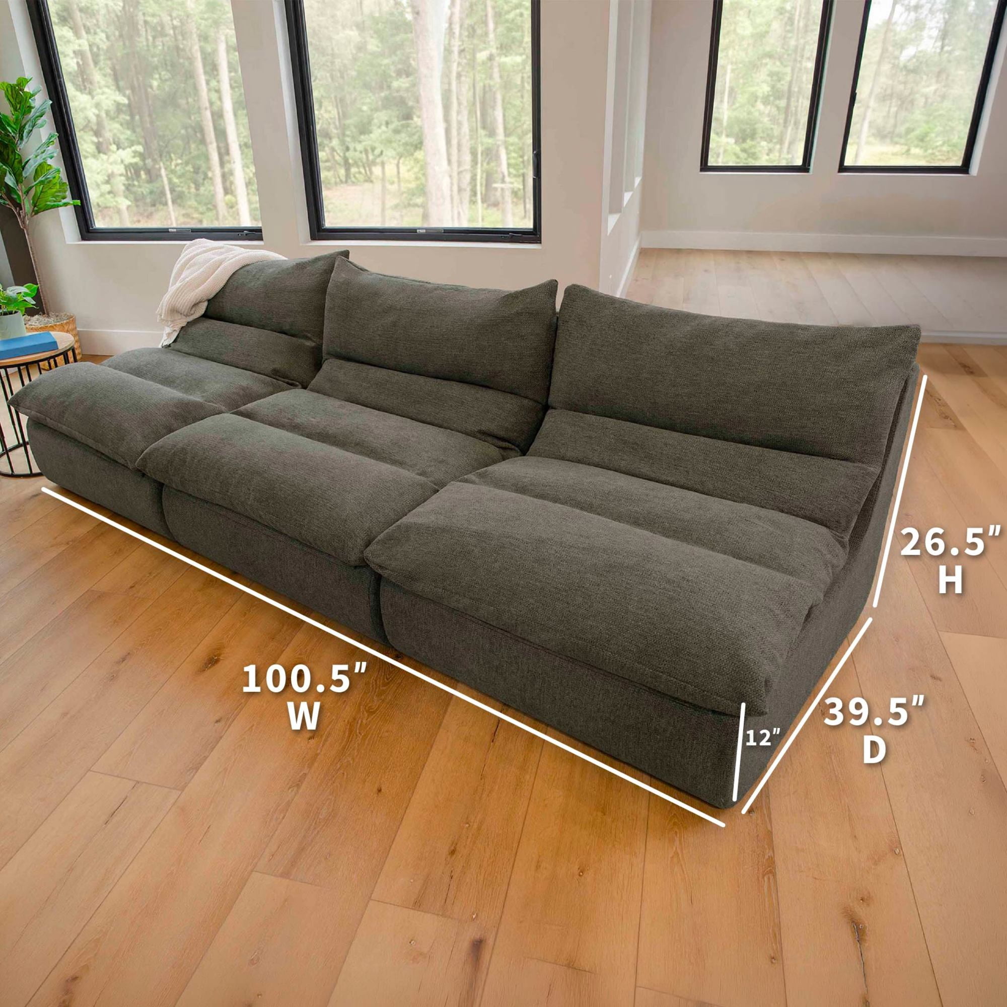 Big Joe Driftscape Modular Sectional Sofa, 3 Piece Loveseat, Olive Green