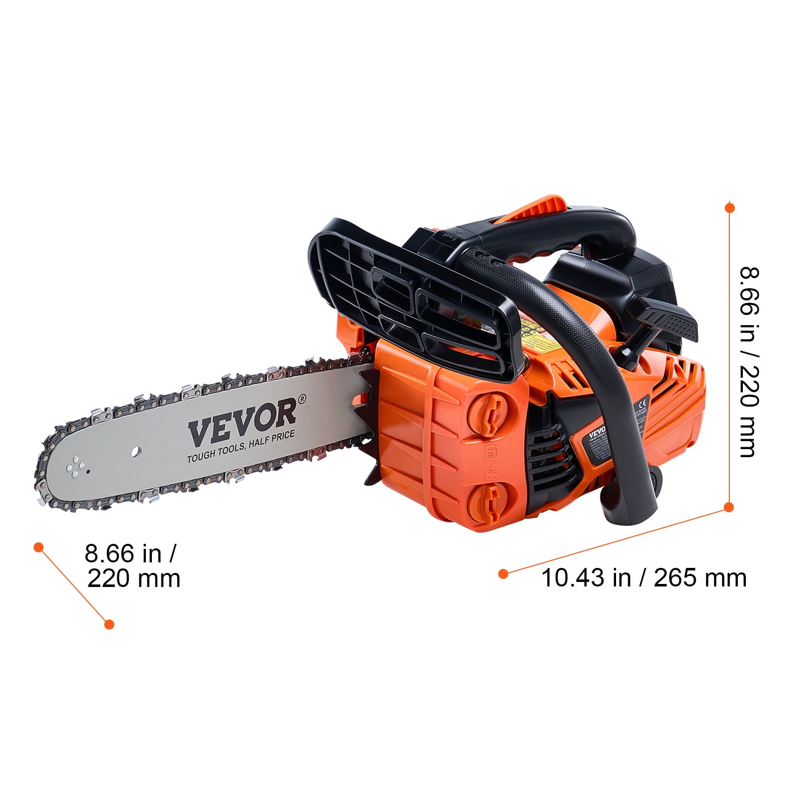 VEVOR Gas Chainsaw, 25.4CC 12" 1.2HP, Gasoline Powered Chain Saw, Handheld Cordless Petrol Chainsaws for Tree Wood Branch Cutting, Tree Trimming, Land Clearing, Farm Garden Ranch Forest Cutting Use