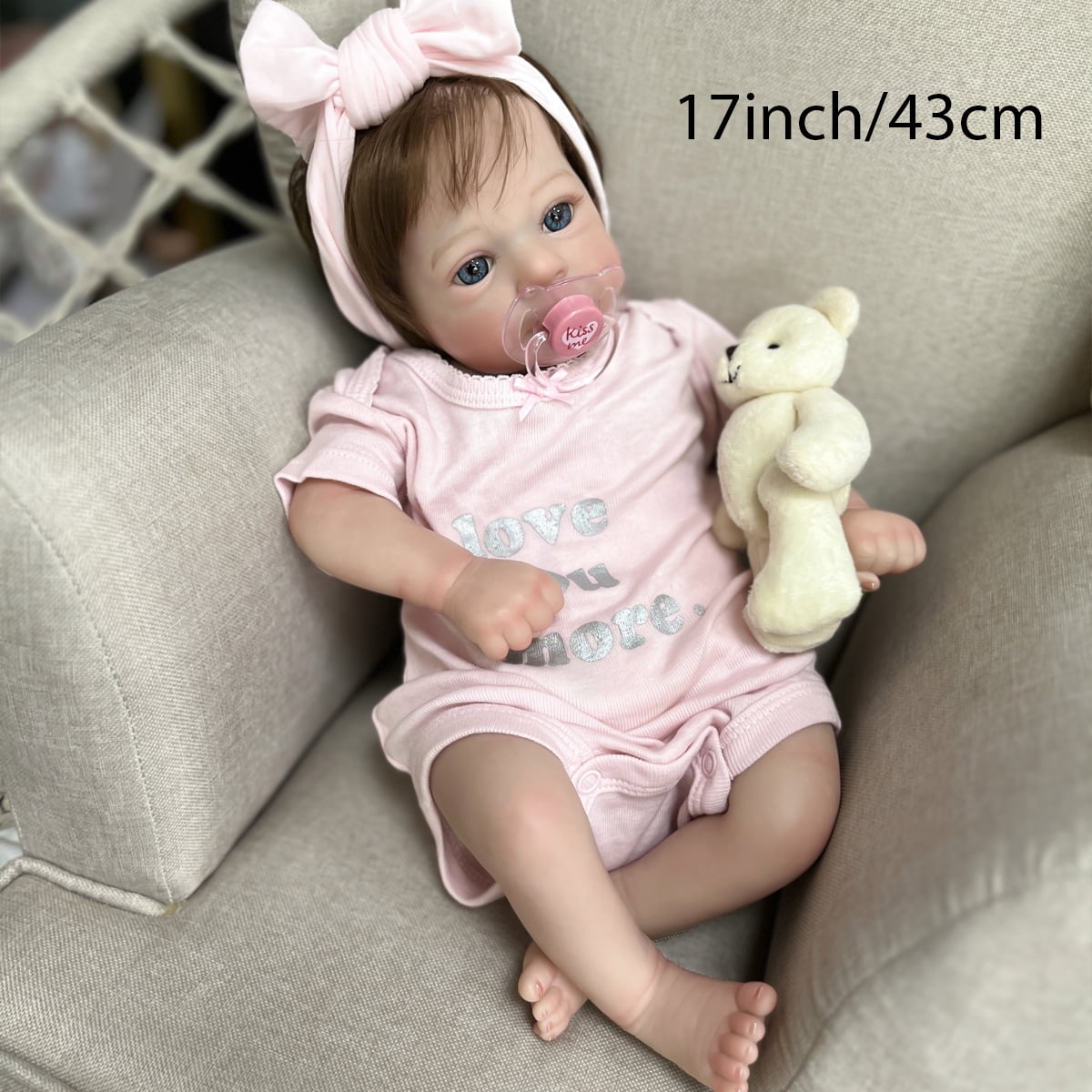 MYREBABY 17 Inch Realistic Reborn Baby Girl, Real Life Baby Dolls with Soft Weighted Body Wearing Pink Clothes , Real Baby Reborn Gift Set for Kids Age 3+