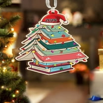 Antqov Christmas Books Ornament Mini Book Christmas Tree Ornaments 2D Flat Acrylic Christmas Ornaments Stacked Books for Library Home office Decorations Gifts