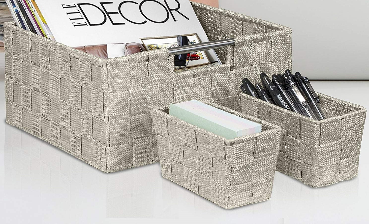 Decorative & Durable Woven Fabric Storage Baskets, Shelf & Closet Organization - Beige