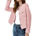 thumbnail image 4 of Long Sleeve Women's Tweed Jackets Business Button Down Casual Cropped Blazer with Pockets, 4 of 6