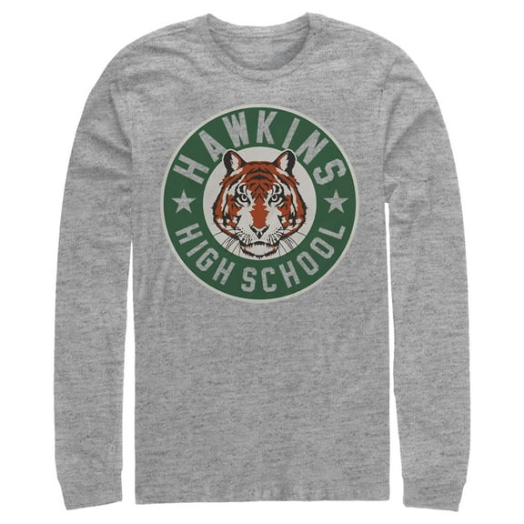 Netflix Men's Stranger Things Hawkins High School Tiger Mascot Long Sleeve Shirt Athletic Heather Small