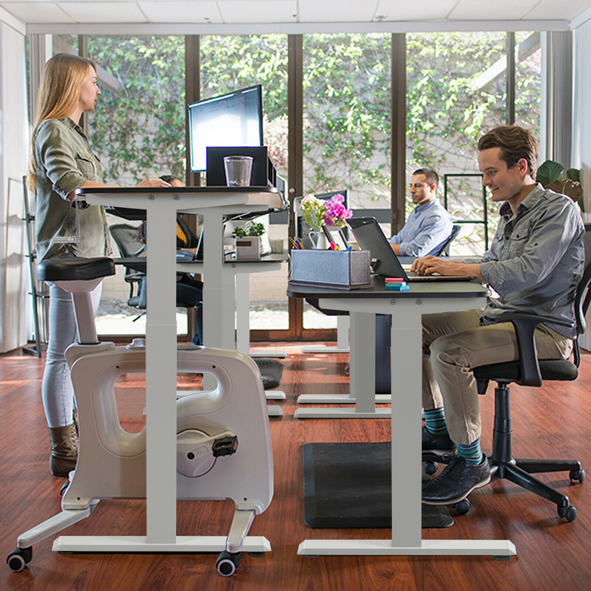 Gymax Height Adjustable Standing Base Hand Crank Sit to Stand Desk Frame White