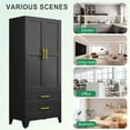 thumbnail image 7 of Metal Armoire Wardrobe Closet, 71 "Tall Clothing Storage Cabinet with Hanging Rods and 2 Drawers, Household Closet Organizers with Adjustable Shelves for Home Office or Gym (Armoire-Black), 7 of 7