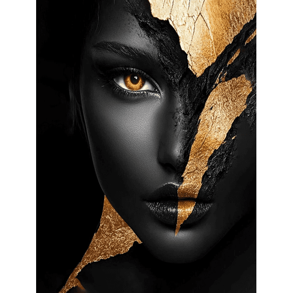 Black Gold Abstract Face Canvas Wall Art, Suitable for Living Room, Bedroom, Office, Bathroom, and Hallway Decoration.