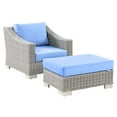 thumbnail image 2 of Modway Conway Outdoor Patio Wicker Rattan 2-Piece Armchair and Ottoman Set in Light Gray Light Blue, 2 of 10