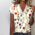 thumbnail image 1 of Fiudx Liquidación de Ahorros de Verano Camiseta Holgada de Manga Corta con Encaje y Cuello En V Informal con Estampado a La Moda para Mujer, 1 of 5