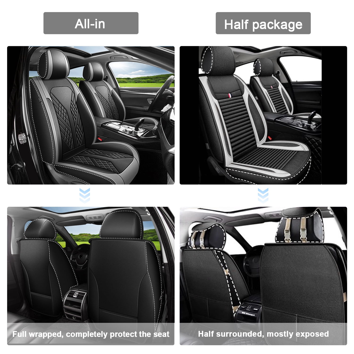 HQBQBUG Seat Covers Custom Fit for Hyundai Elantra 2017-2025 2026 2 Seats Waterproof Leather Car Seat Covers Protectors with Lumbar Support Grey,Front Set(2 Seats)