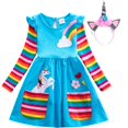 thumbnail image 1 of Navidad niñas unicornio mariposa bordado Arco Iris manga larga vestido primavera otoño disfraz con bolsillo fiesta de cumpleaños ropa 7-8Y Gao Jinjia LED, 1 of 2