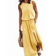 thumbnail image 2 of Jaimenalin Women'S Crew Neck Sleeveless Elastic Waist Slit Maxi Dress Yellow M, 2 of 6