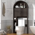 thumbnail image 4 of HARIPUL Over The Toilet Storage Cabinet w/ Unique Wood Grain & Arc Design, Freestanding Bathroom Shelf Organizer Space Saver w/ Doors & Anti-Tip Device, Coffee Color, 4 of 8