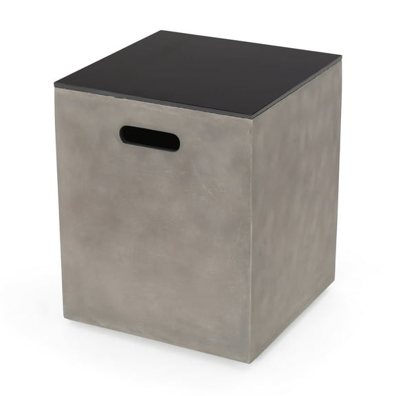 Salim Outdoor Tank Holder Side Table, Light Gray and Black