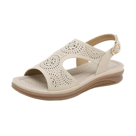 

PEASKJP Dressy Sandals Women Women s Elastic Ankle Strap Low Wedges Sandals (Beige 6.5)