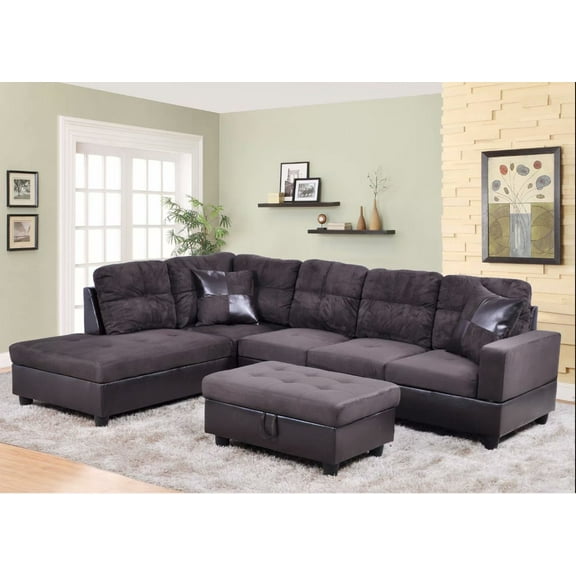 Ainehome Microfiber Sectional Sofa Set, 3PC L-Shaped Living Room Couches, Left Hand Facing (Espresso)