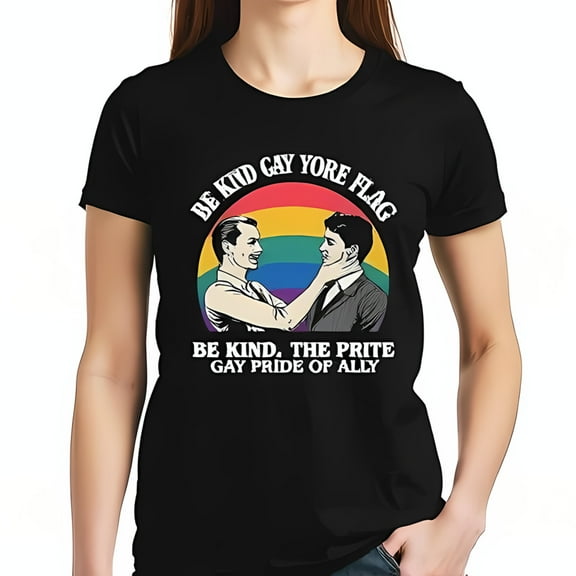 Retro Rainbow T-Shirt with Playful Choking Scene - " BE KIND GAY YORE FLAG " Graphic - Cotton Short Sleeve Tee for LGBTQ  Pride
