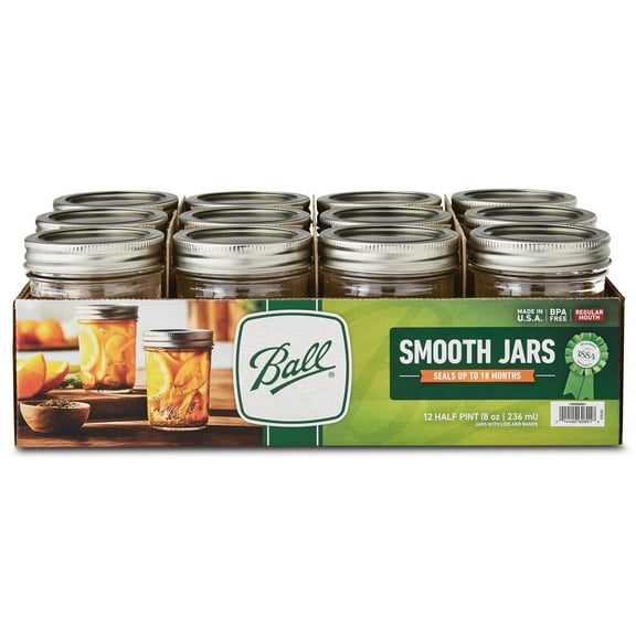 Ball 1440060801 Smooth Sided Regular Mouth Canning Jars, 1/2 Pint