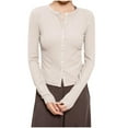 thumbnail image 2 of Craaazy Womens Shirts Button Down Shirts For Women Ribbed Knit Cardigan Solid Color Long Sleeve Top Gifts For Women, 2 of 3